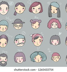 Pattern with graphical faces. Vector 