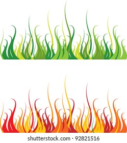 pattern of the grass and the fire