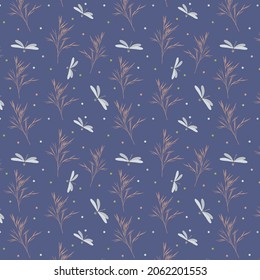 A pattern of grass stems and dragonflies