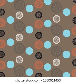 Pattern gray, black and white circles on the brown background