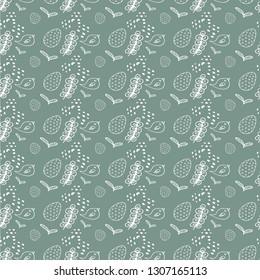 Pattern of gray color with eggs, birds, spring flowers vector illustration for design and decoration