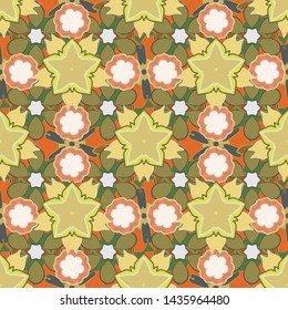 Pattern with gray, yellow and orange elements. Can be used for luxury greeting rich card. Vector motley ornament. Vintage seamless texture.