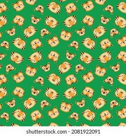 Patrón, fondo verde con familia de tigres