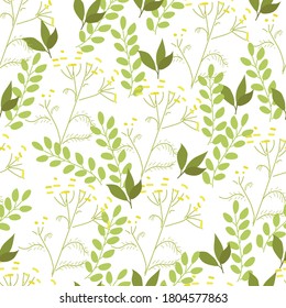 pattern green blades of grass and yellow flowers