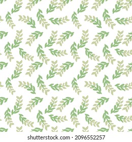 pattern of green branches isolated on white background.  Light green Leaves Isolated on a White Background. Mint Green Abstract Leaves on a White Layout.