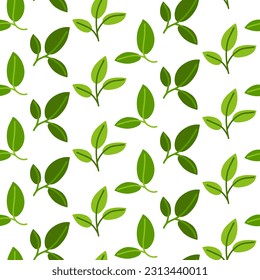 A pattern of green branches with leaves. Background for printing on environmental topics. Fresh themes of spring, nature, flowering. Botanical seamless pattern, hand-drawn lines, artistic leaves