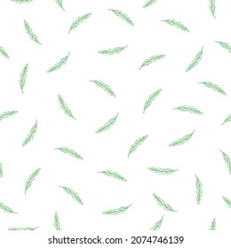 a pattern of green branches, leaves. flowers and branches randomly placed seamless pattern. Vector illustration