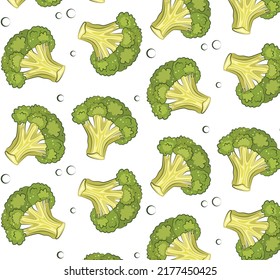 pattern of green broccoli isolated on white background. diet nutrition ingredient, fresh eco vegan vegetarian vegetable. illustration vector stock in cute cartoon style