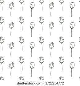 pattern of green buds, drawn by a line, vector illustration, for the design of textiles, paper, wallpaper