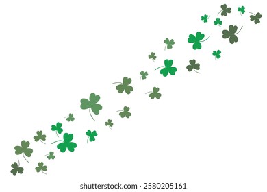 Pattern of green clovers on white background with copy space