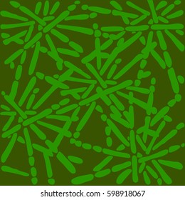 The pattern of green color with natural elements in ecological style. Vector for design packing eco-friendly products, wrapping paper in a flower shop and interior decor for a vegetarian cafe.