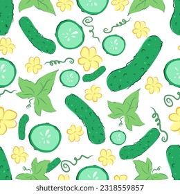 Pattern green cucumbers with yellow flowers