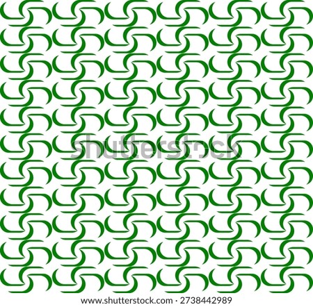 Pattern with Green Curved S-Shaped Motifs in Alternating Grid for Decorative, Textile, and Minimalist Optical Illusion Design. Vibrant Green Abstract Spiral Swirl Seamless Pattern