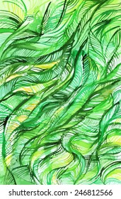 Pattern of green divorces. Watercolor abstract background. Vector illustration