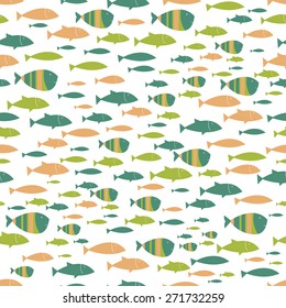 Pattern of green fish on white background. Summer fishing.