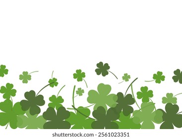 Pattern of green, four-leaf clover on a white background