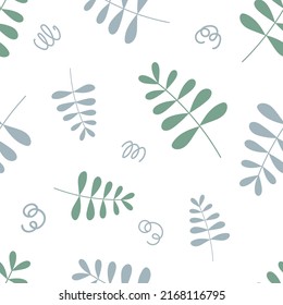 Pattern of green and grey leaves on white background	
