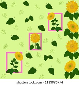 pattern green leaf sunflower yellow abstraction flora Wallpaper