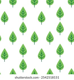 Pattern of green leaves with central veins, repeated in rows and columns, simple design.
