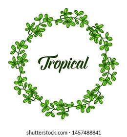 Pattern green leaves frame, greeting card tropical. Vector
