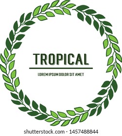 Pattern green leaves frame, greeting card tropical. Vector
