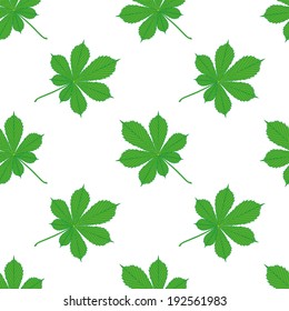 Pattern of green leaves of horse chestnut on a white background. Seamless texture