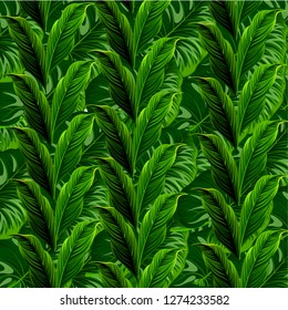 Pattern green leaves jungle vector illustration