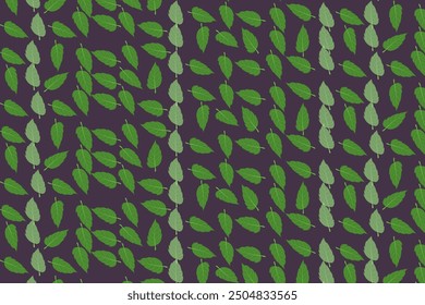 a pattern with green leaves on a purple background