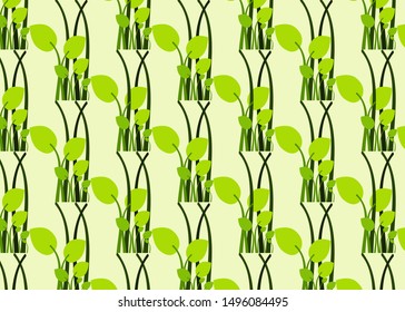 Pattern of green leaves on a white background. Creative backgrounds from modern forms to the design of fashionable abstract works, banners, posters, booklets.