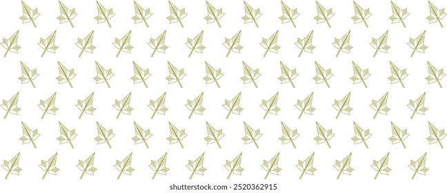 Muster mit grünen Blättern auf weißem Hintergrund. Ein geometrisches und erfrischendes Muster mit grünen Blättern. Nahtloser Hintergrund. Perfekt für umweltfreundliche Verpackungen, Naturmarken und Interieurs im Ökostil