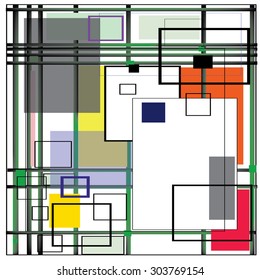 Pattern of green lines and yellow, black squares in the style of Mondrian for cards, invitations, wallpapers and backgrounds-2