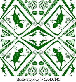 pattern with green lizards and ornament