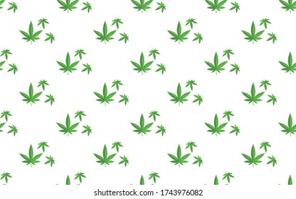 Patrón con marihuana verde, cáñamo, hoja de cannabis, aislado en fondo blanco