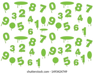 pattern of green numbers with drops of paint