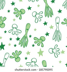 pattern with green octopus and stars