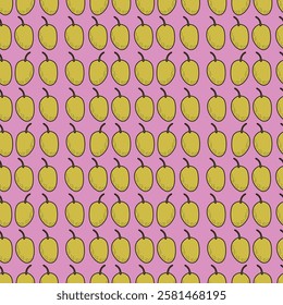 Pattern with green olives on a pink background. Bright seamless vector pattern with olives.