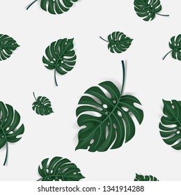pattern of green palm leaves seamless isolated on white background , vector