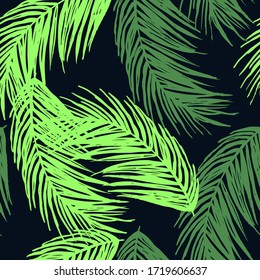 Pattern with green palm leaves. Vector illustration. Suitable for decorating various surfaces.
