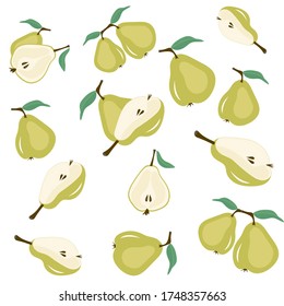 Pattern with green pears drawing in vintage style. Pattern for paper design. Background, wallpaper. Botanical print. Vintage vector botanical illustration. Summer background.