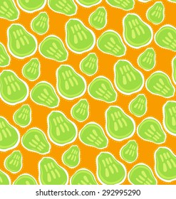 pattern of green pears on orange background