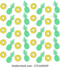 Pattern with green pineapple and bright yellow slises