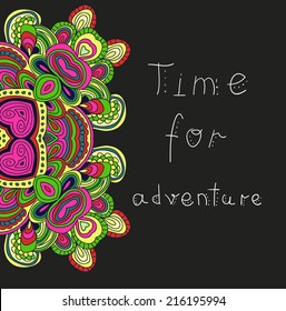 Pattern in green, pink and yellow colors. Mandala. Kaleidoscopic design.