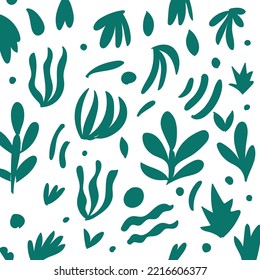 A pattern of green plants under water.
