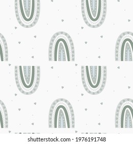 Pattern with green rainbows in boho style