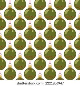pattern of green and red Christmas colored balls with ribbon for festive packaging