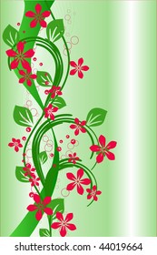 pattern green; red flowers;