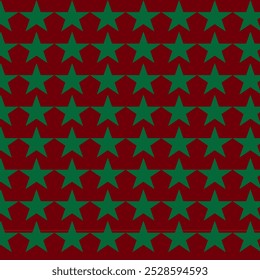Patrón de estrellas verdes sobre fondo rojo Vector Imagen