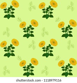 pattern green sunflower yellow flora abstraction wallpaper design