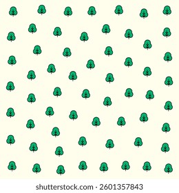 a pattern of green trees on a white background