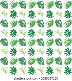 Patrón de fondo de patrón de hojas tropicales verdes sobre blanco.
